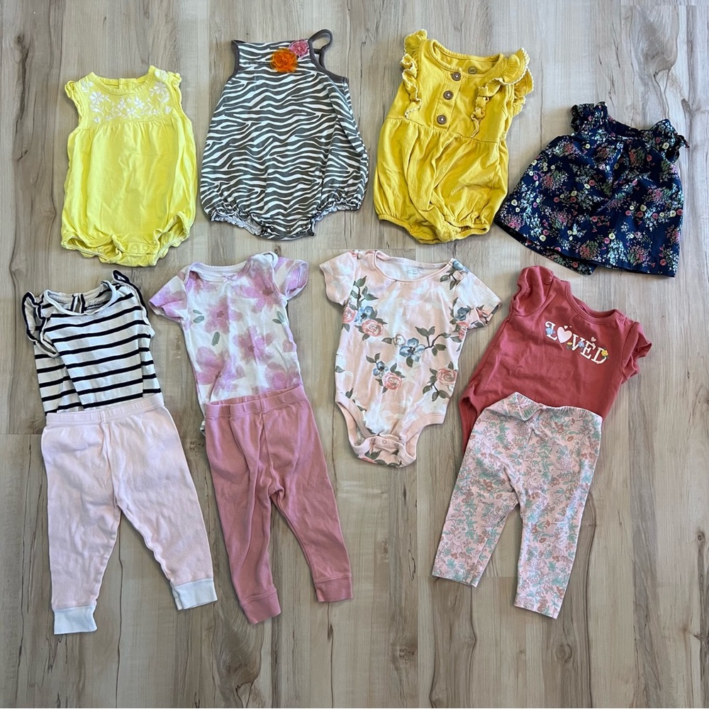 11 Piece Lot of 6-9 Month Baby Girl Clothes Outfits Shirt Pants Bodysuit Pink